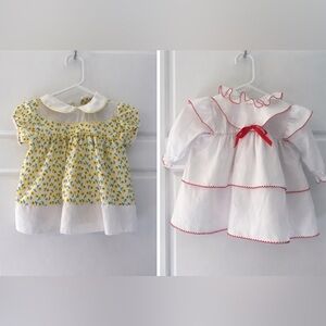 Vintage Baby Dresses with Floral and Ruffle Details Size 12 Months